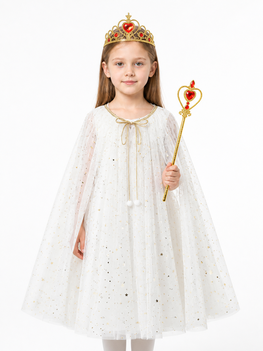 Children's White Cape with Stars and Crown Costume Capes detail 3