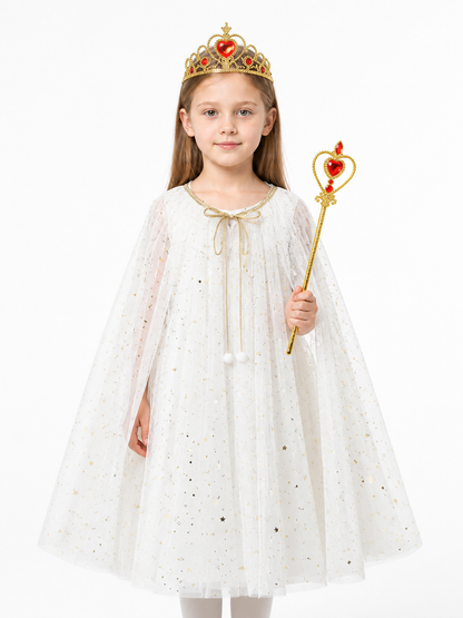 Children's White Cape with Stars and Crown Costume Capes detail 3