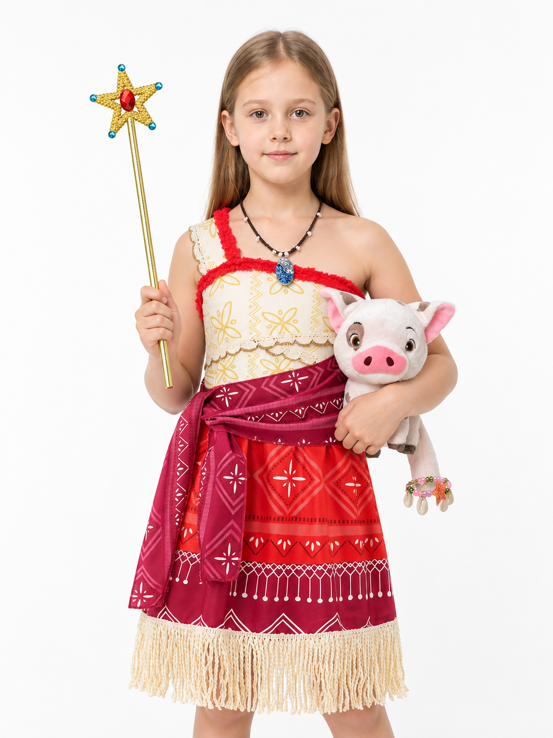 One-Shoulder Moana Costume for Children with Geometric Pattern Costumes detail 3