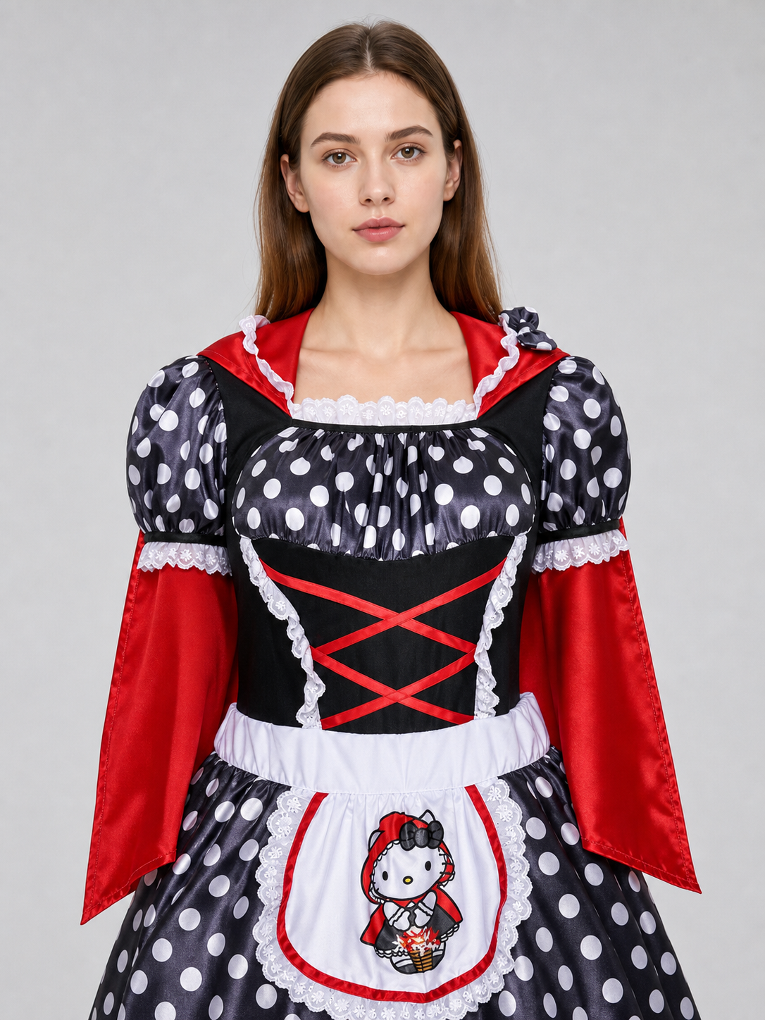 Little Red Riding Hood Dress with Hood and Gloves Costume Dresses detail 2