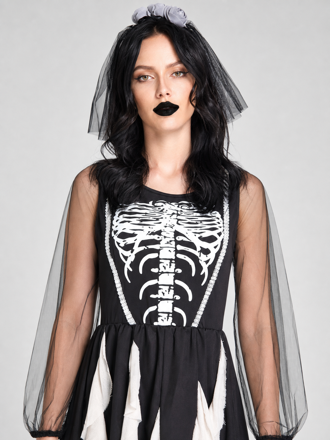 Vampire Costume Dress with Skeleton Print for Cosplay