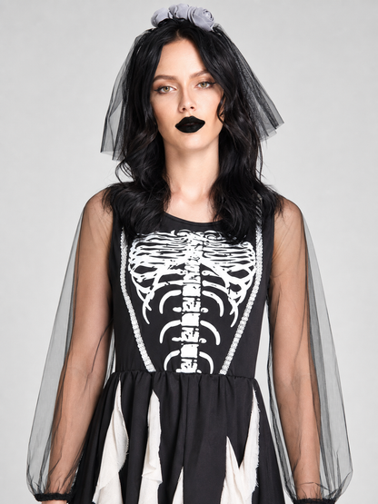 Vampire Costume Dress with Skeleton Print for Cosplay