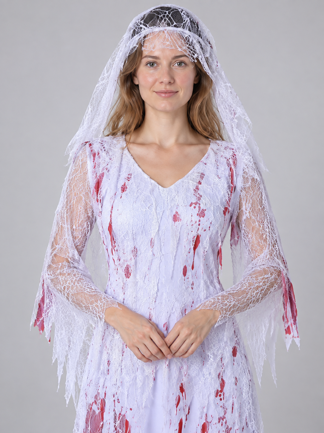 Ghost Costume with Veil and Blood Imitation for Halloween