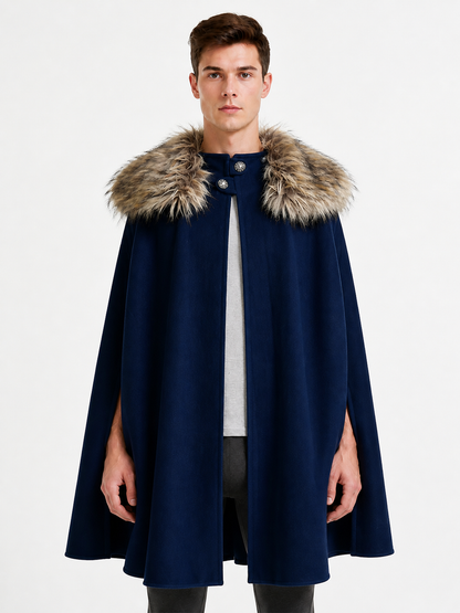 Long Blue Cape with Fur Collar Costume Capes detail 3