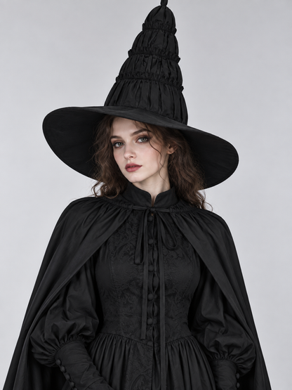Gothic Black Costume with Dress, Cape, and Hat
