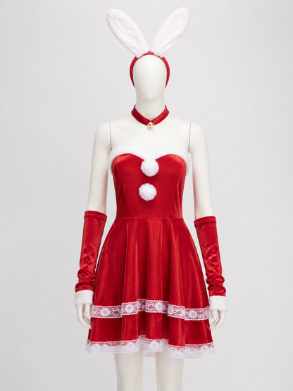 Christmas cosplay costume with ears and lace
