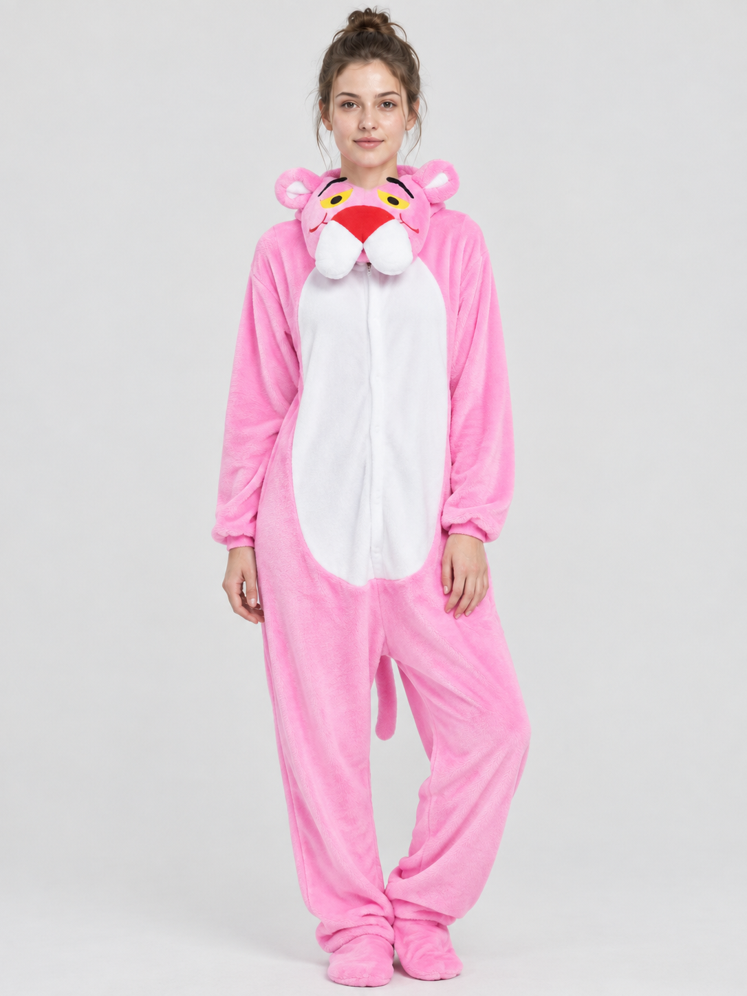Pink Flannel Kigurumi Pajama with Hood and Ears
