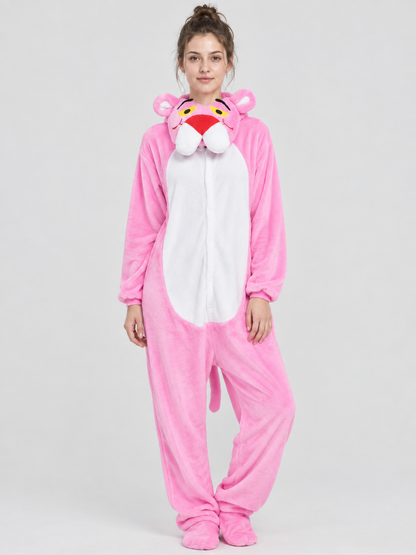Pink Flannel Kigurumi Pajama with Hood and Ears