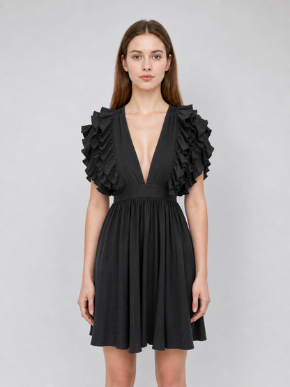 Floor-Length Evening Dress with a Deep V-Neckline