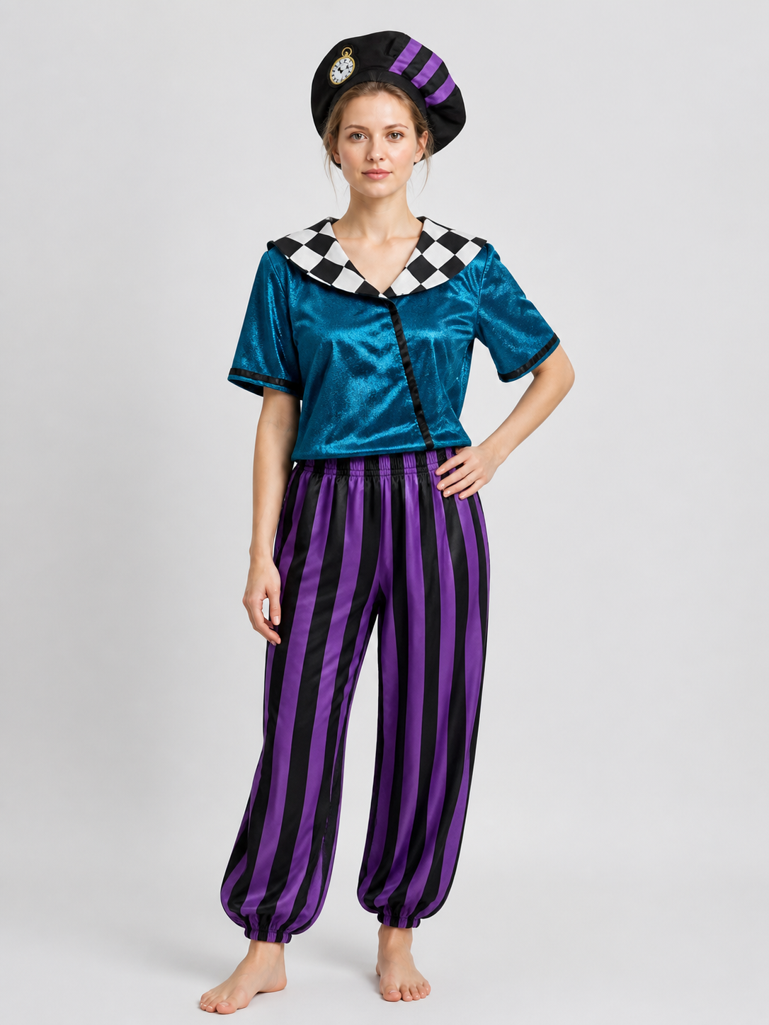 Fantasy Carnival Costume with Hat and Striped Pants Costume Headwear detail 3