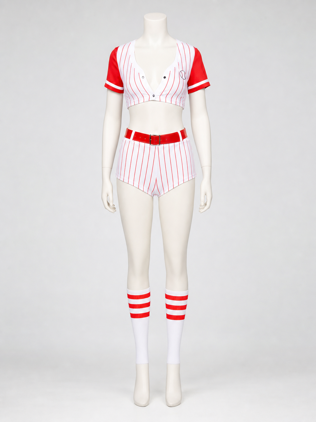 Red and White Striped Baseball Outfit, Top and Shorts