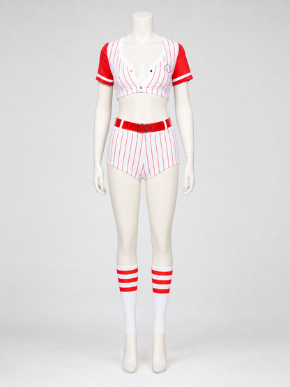 Red and White Striped Baseball Outfit, Top and Shorts