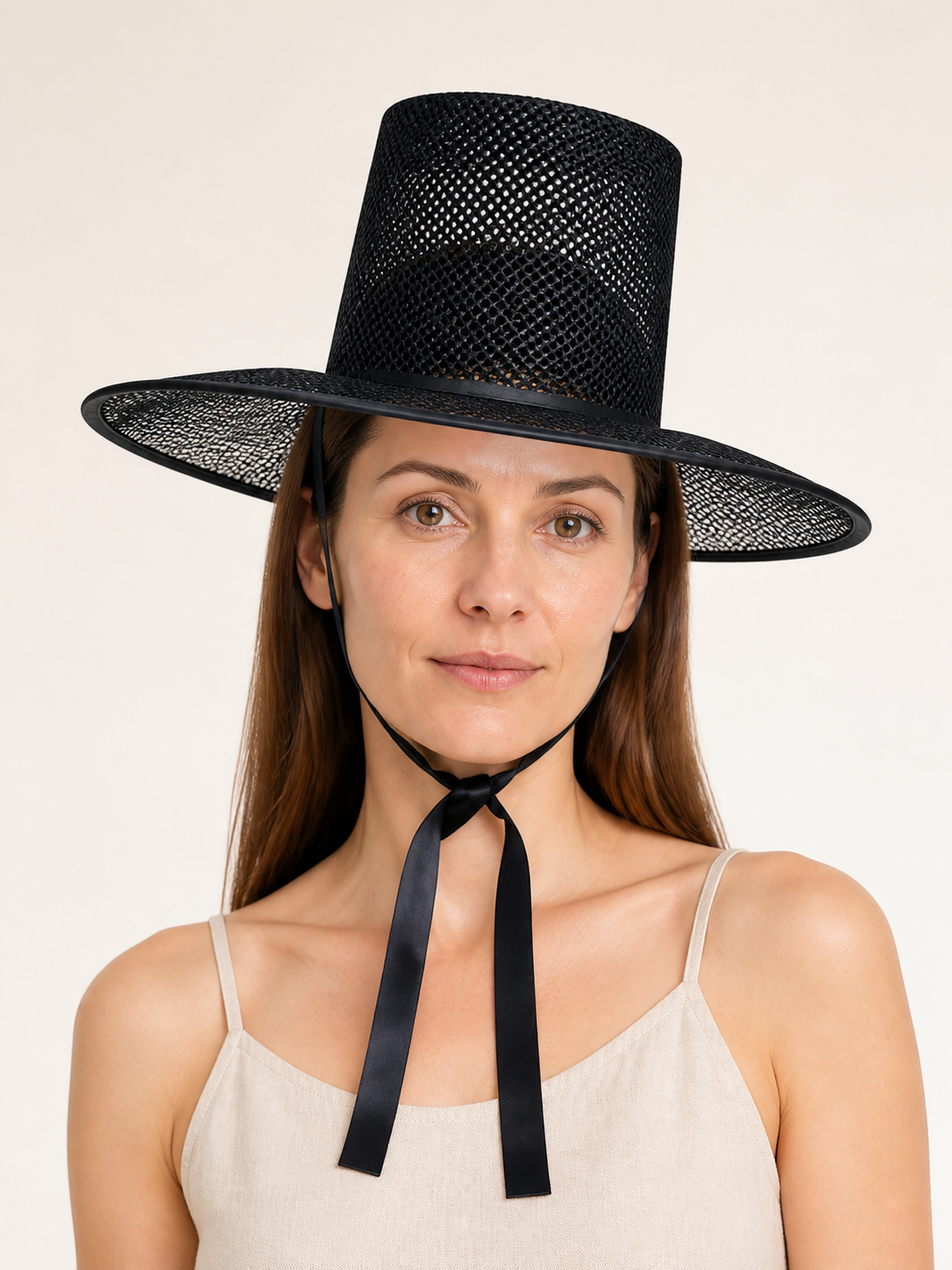 Black Carnival Hat with a Wide Brim and Ties Costume Headwear detail 2