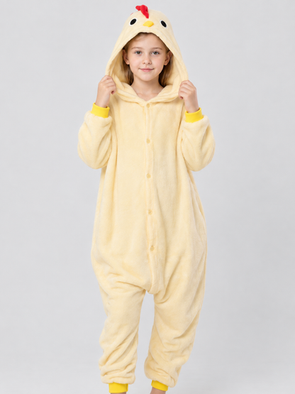 Hooded Pajama Jumpsuit with Chick Face