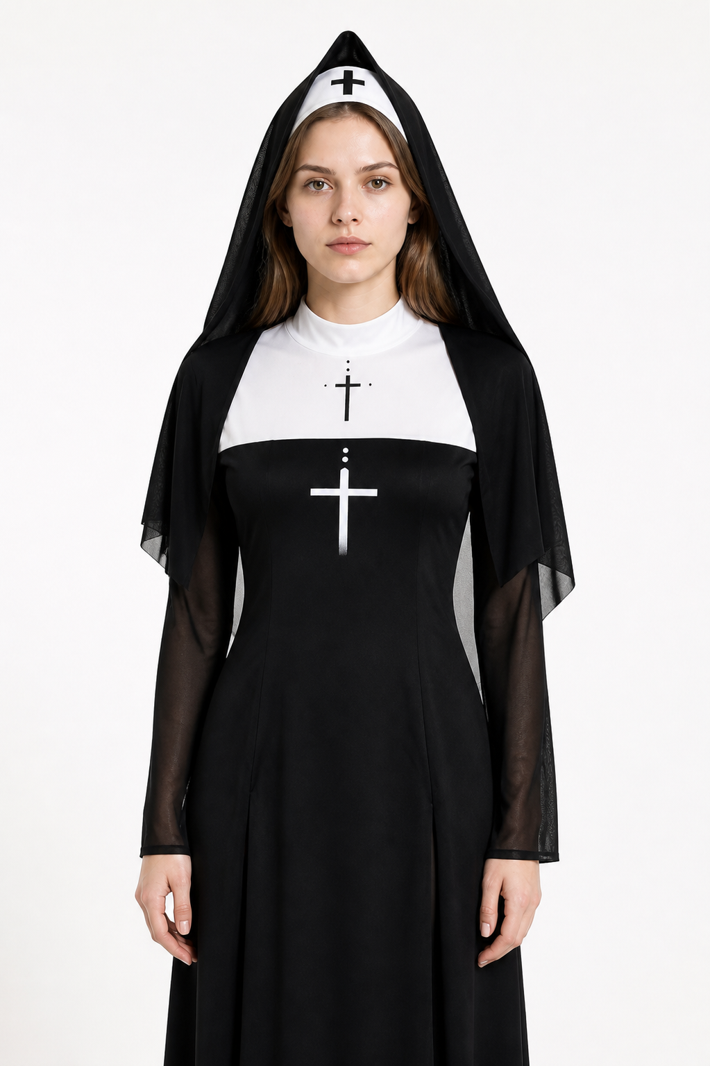 Long Costume with White Cross and Hood