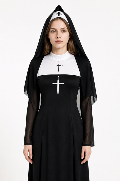 Long Costume with White Cross and Hood