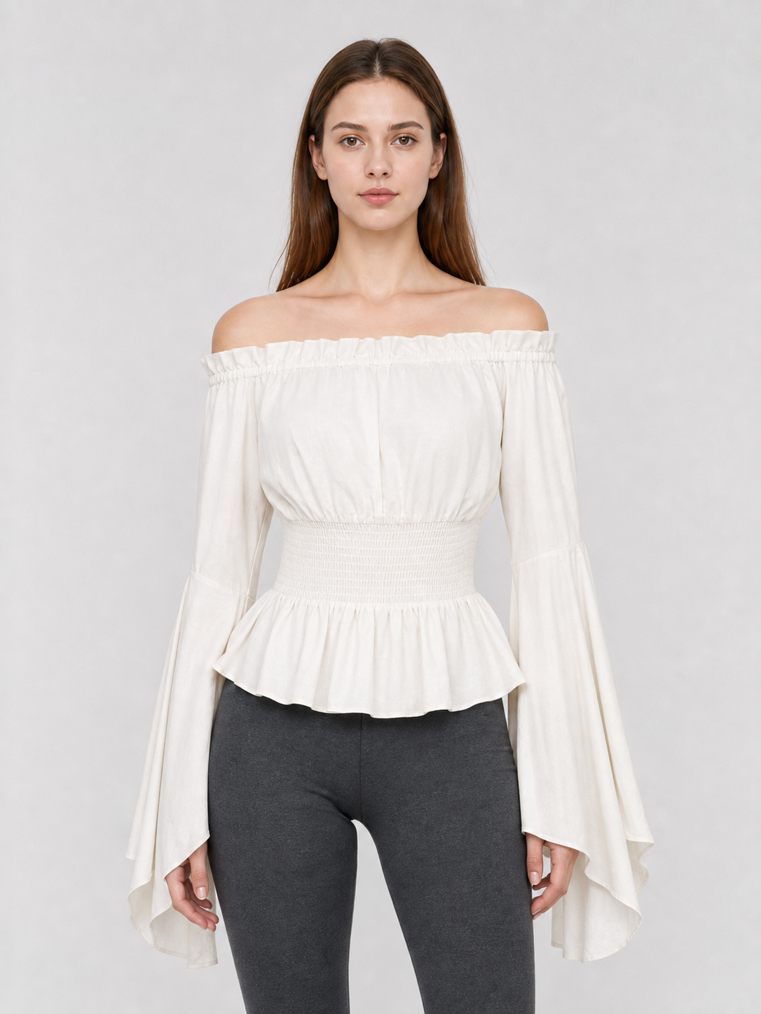 Off-the-Shoulder Blouse with Flared Sleeves