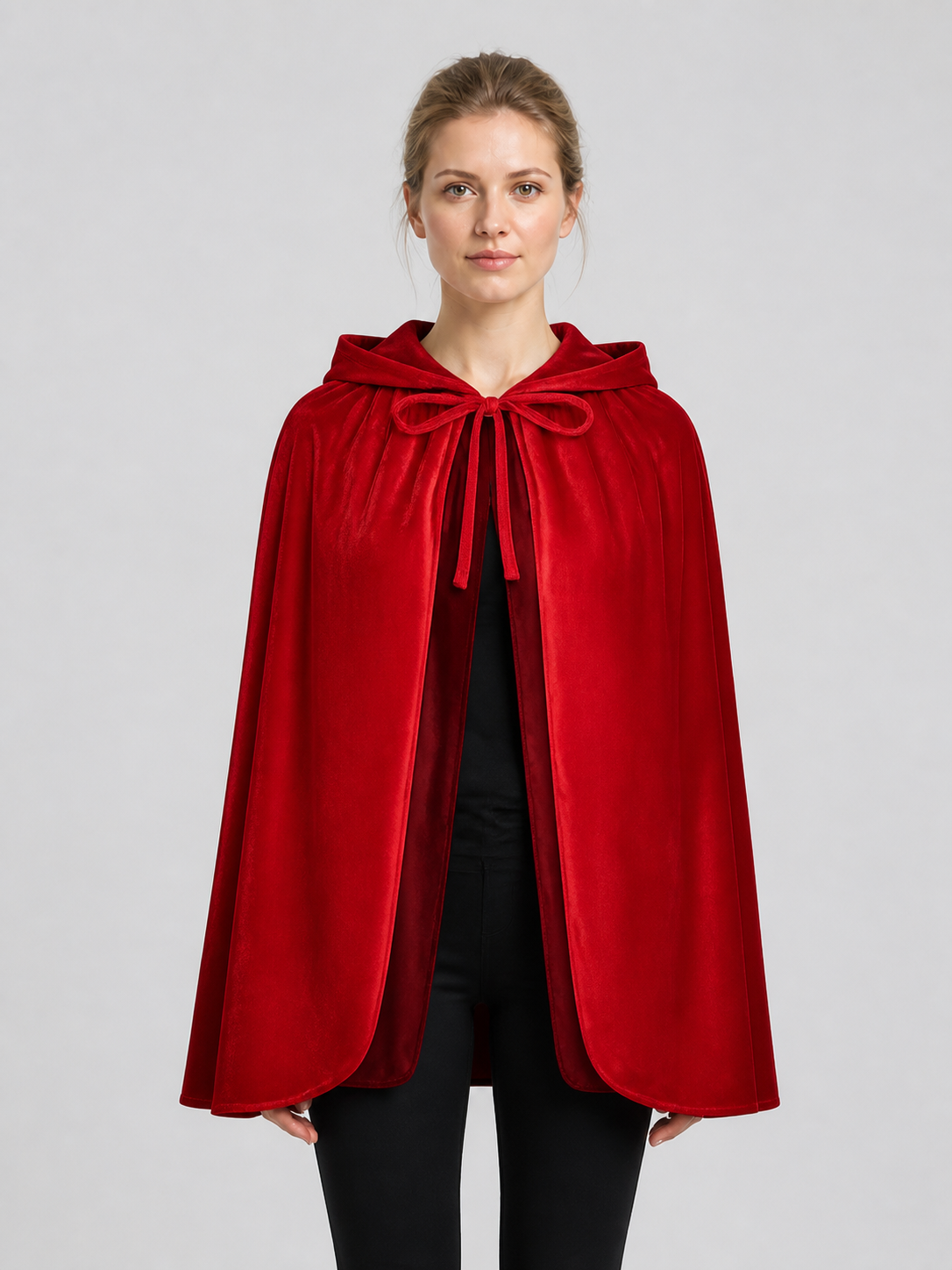 Red Short Hooded Halloween Cape with Lace Costume Capes detail 3