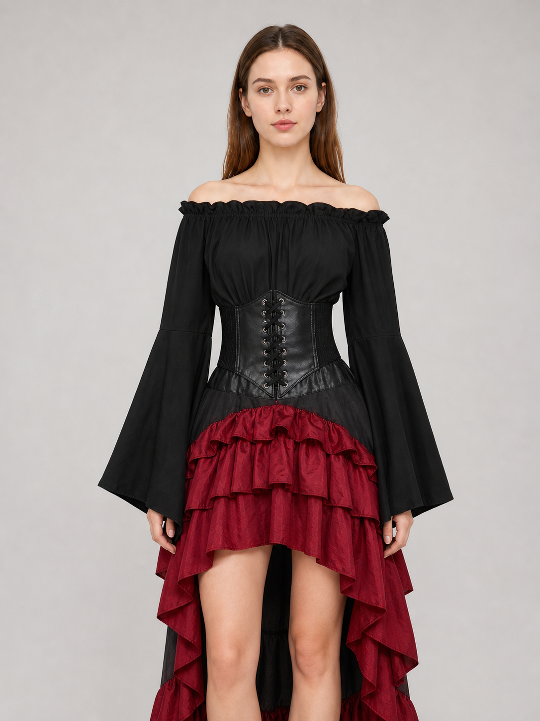Pirate Costume with Corset and Tiered Skirt