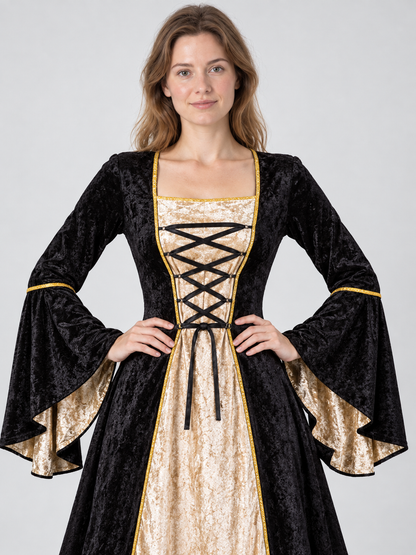 Black Velvet Carnival Dress with Gold-Tone Insert