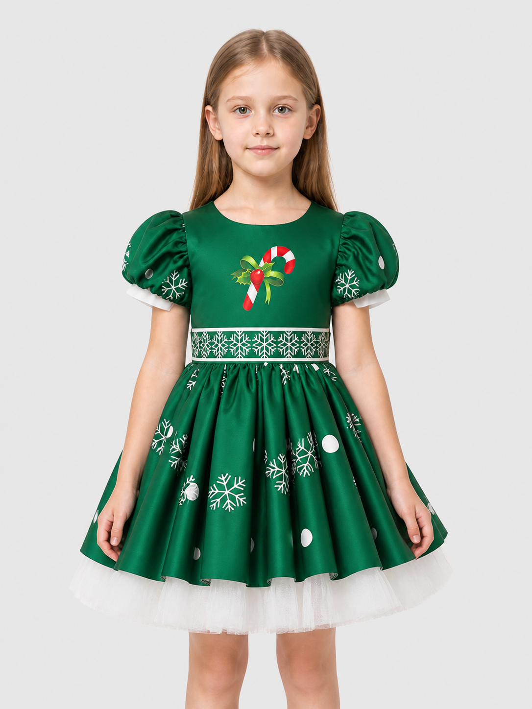 Children’s New Year’s dress with snowflakes and a full skirt product detail 3