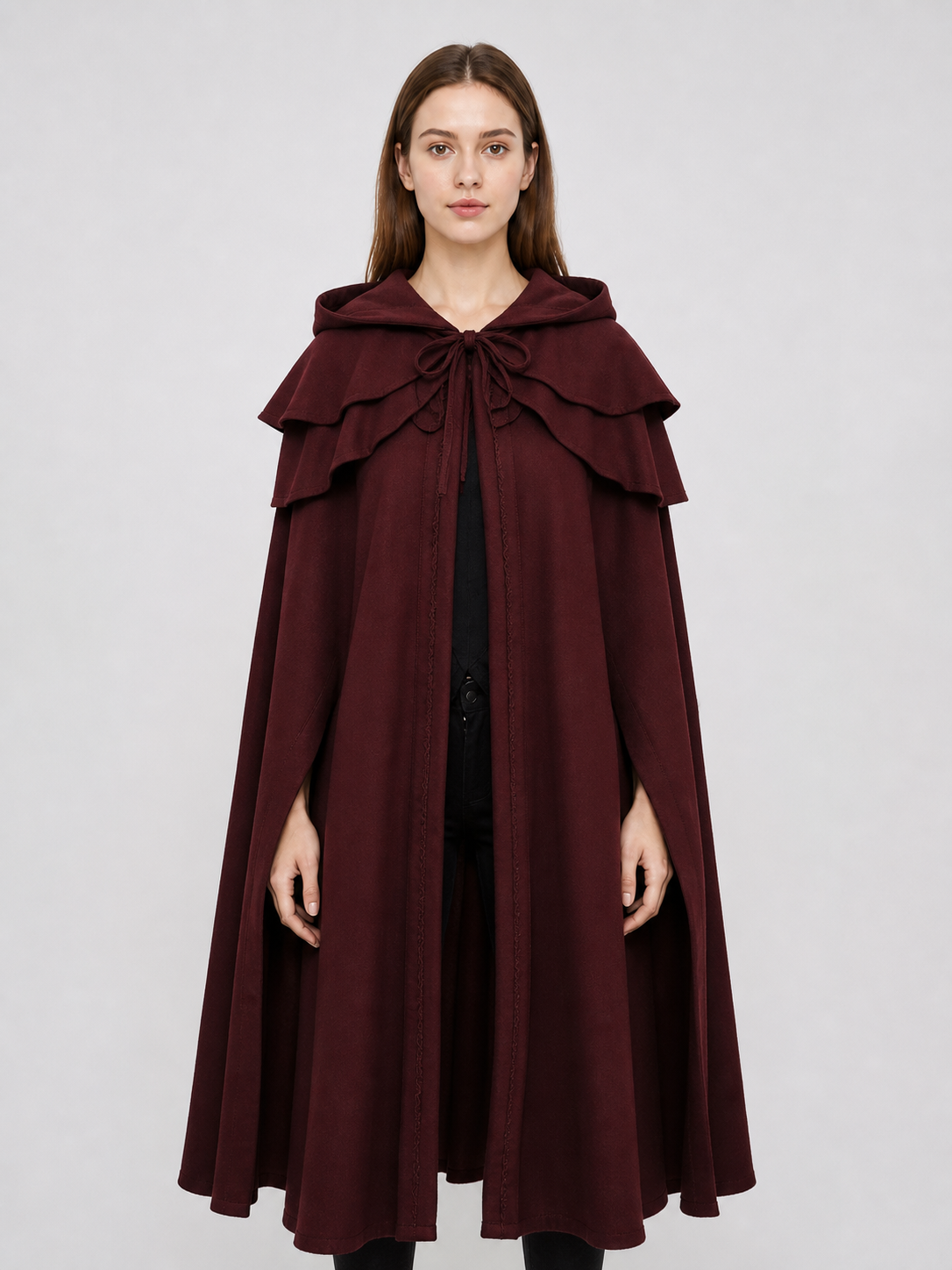 Medieval Gothic Hooded Cloak, Burgundy