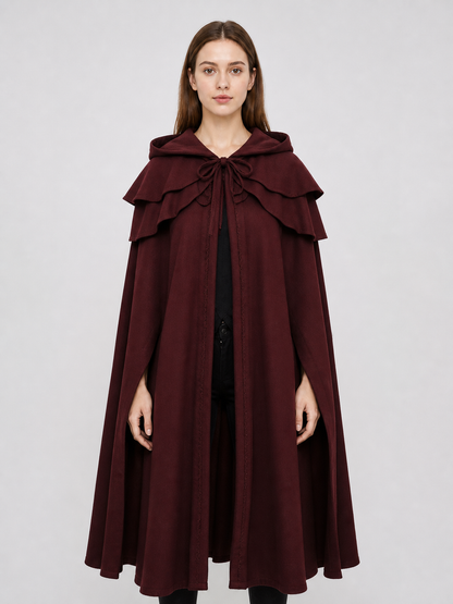Medieval Gothic Hooded Cloak, Burgundy