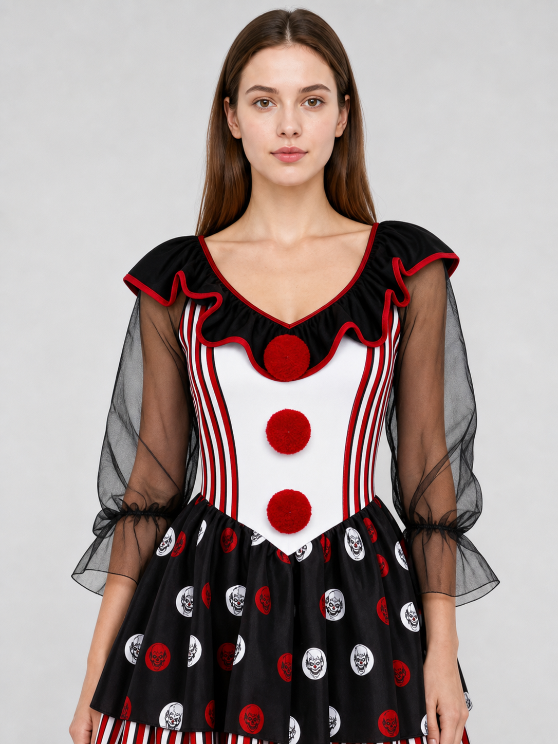 Circus Clown Costume with Red-and-White Pattern