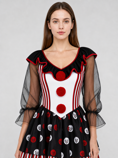 Circus Clown Costume with Red-and-White Pattern