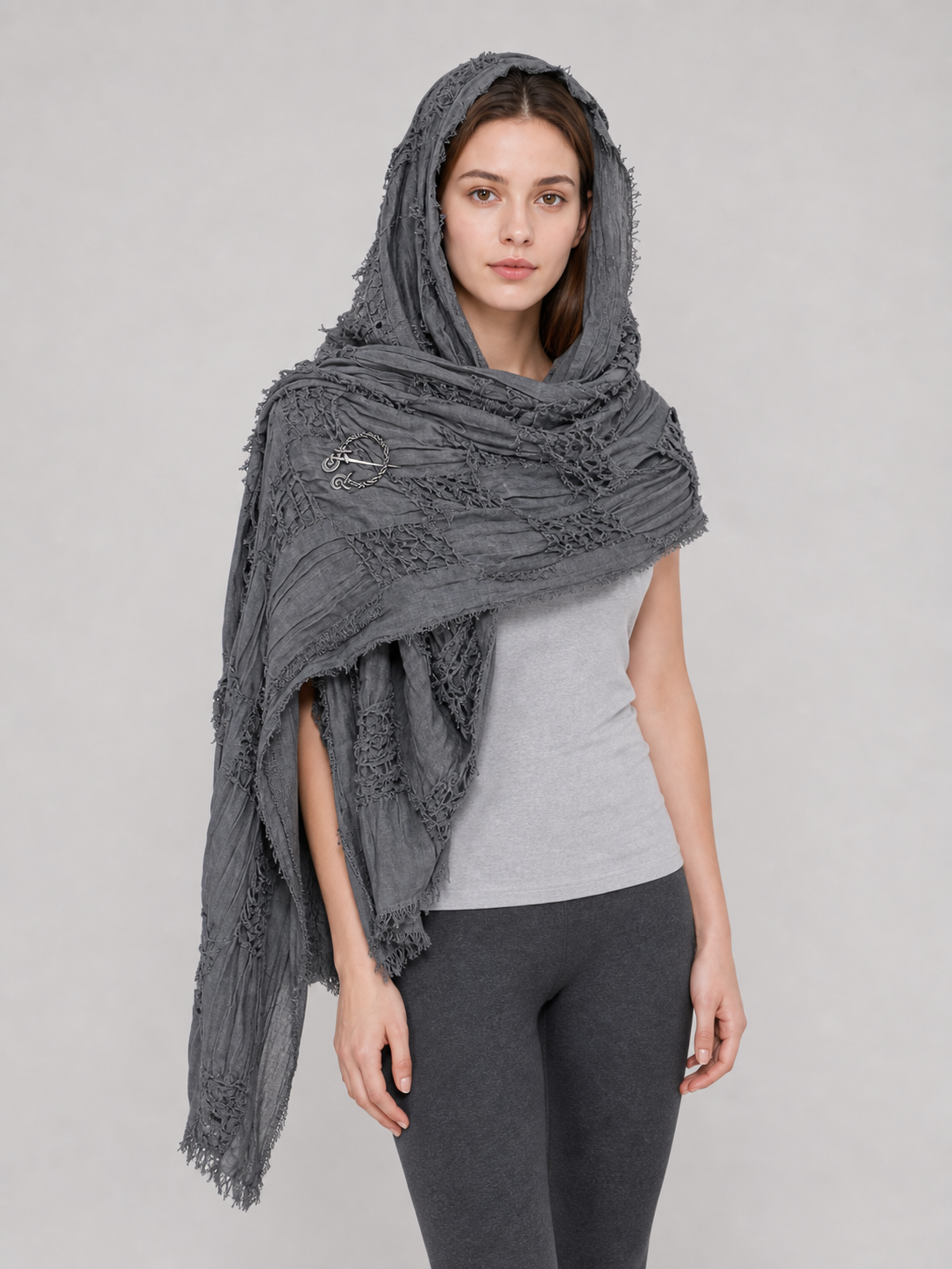Hooded scarf with fingerless gloves, grunge design