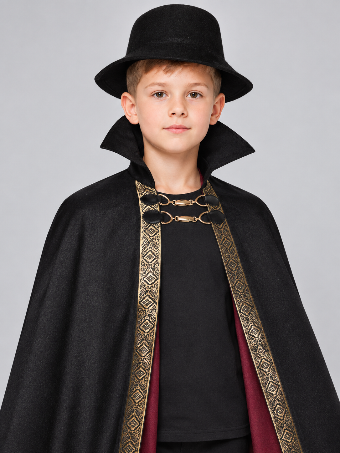 Carnival Cape with Black Hat and Gold Trim