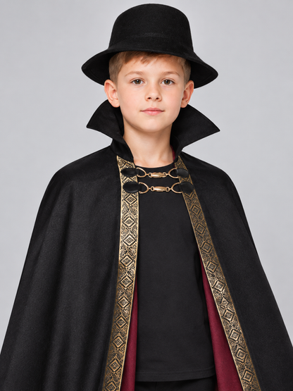 Carnival Cape with Black Hat and Gold Trim