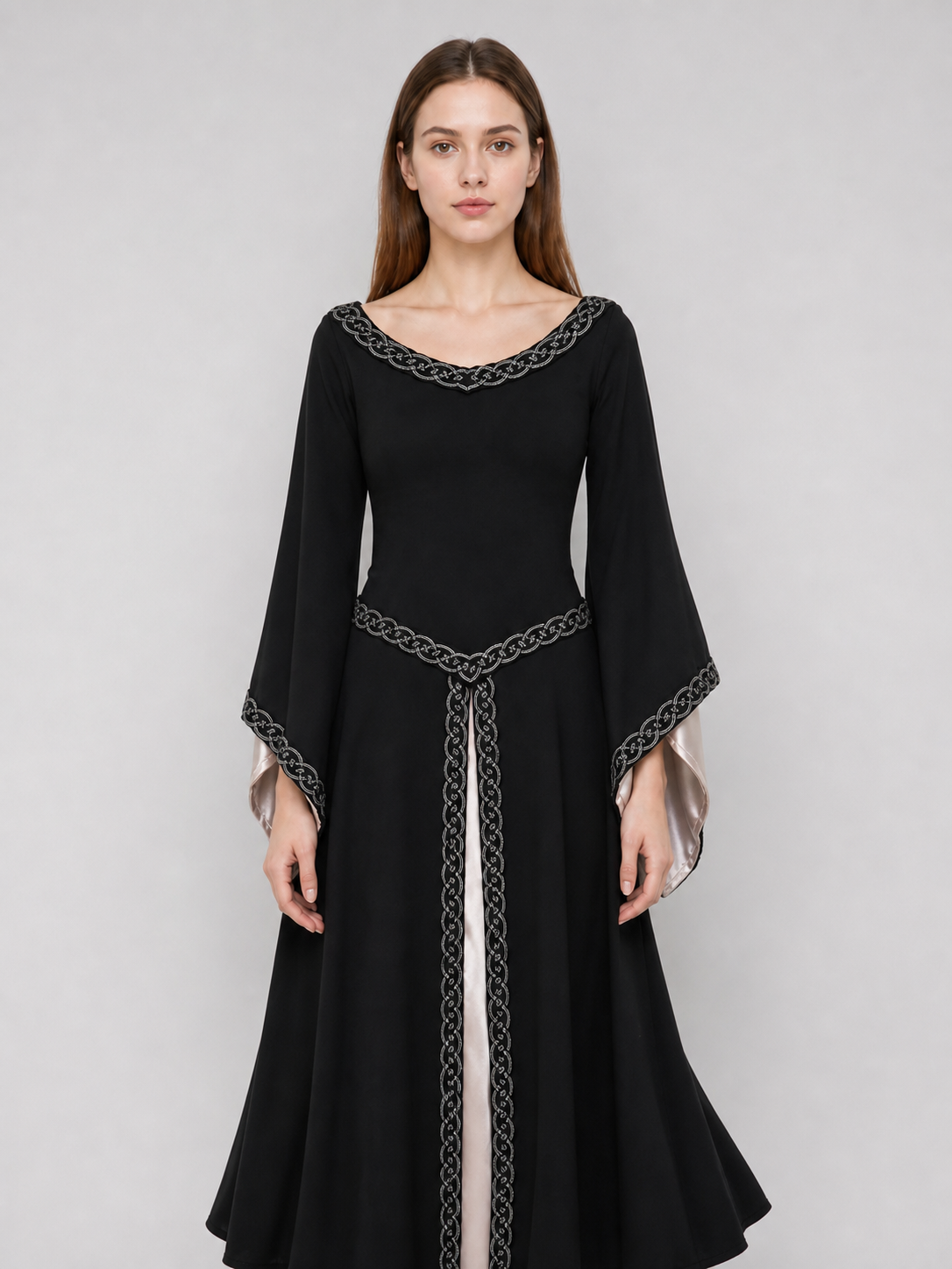 Long Black Dress with Celtic Trim