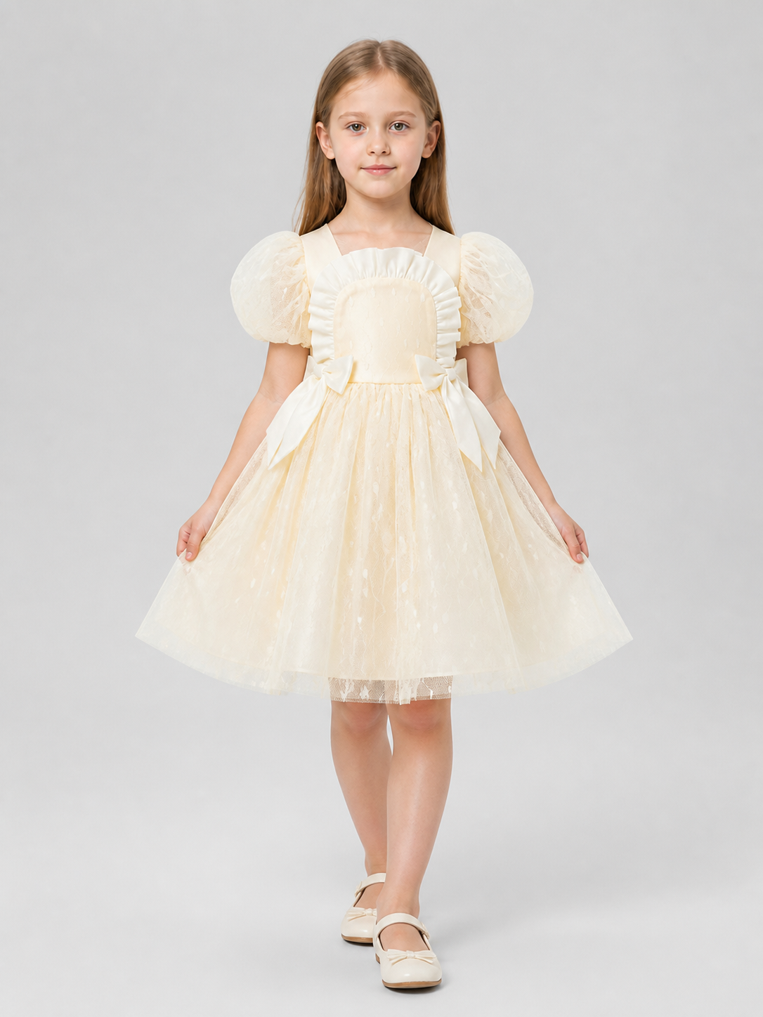 Princess Dress with Puff Sleeves and Tulle Skirt Costume Dresses detail 3