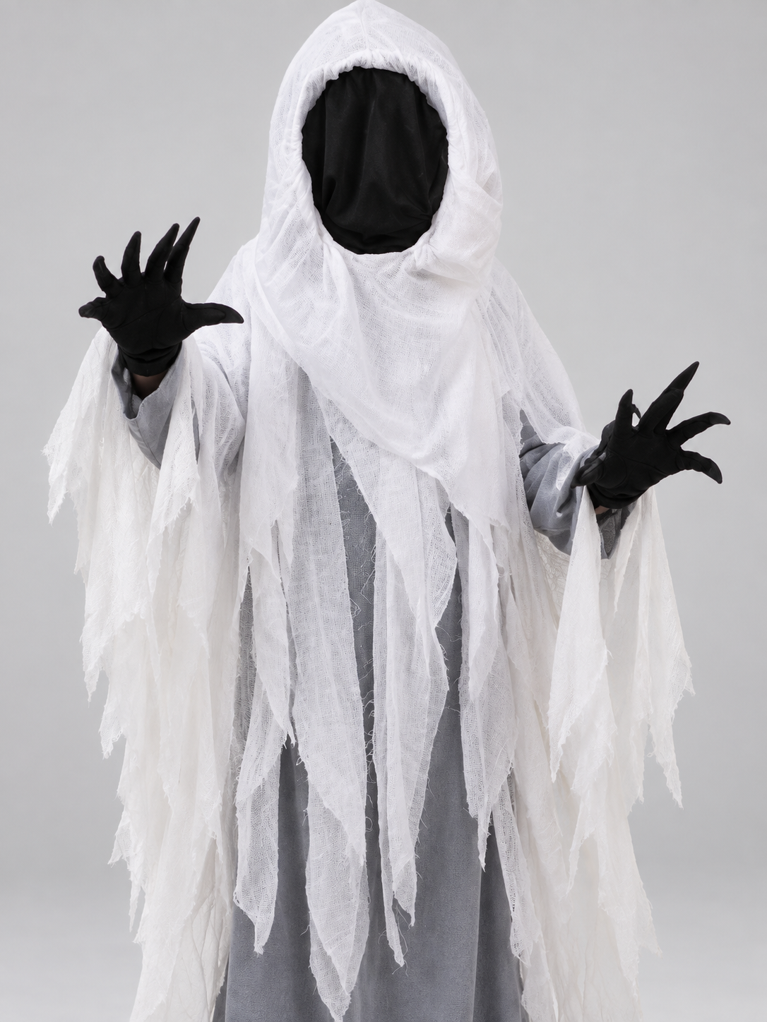 Ghost Costume with White Hood and Torn Edges
