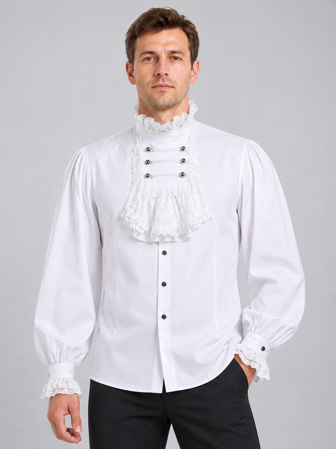 White costume shirt with lace jabot and ruffles