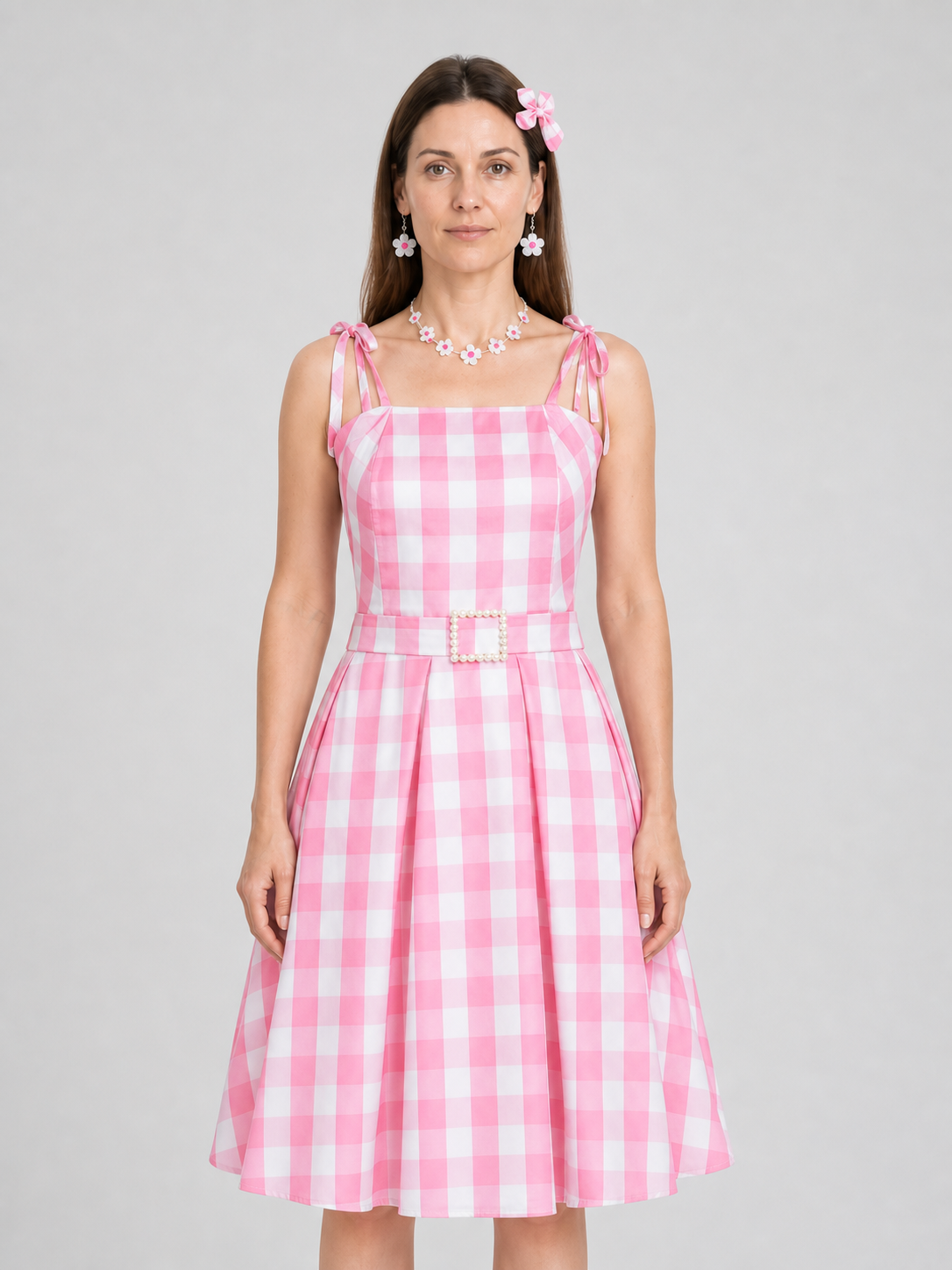 Barbie Pink-and-White Checkered Cosplay Dress Costume Dresses detail 3