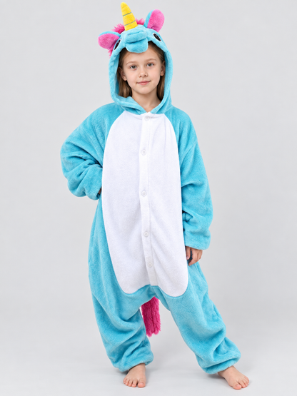 Kids' Flannel Hooded Unicorn Pajama Jumpsuit