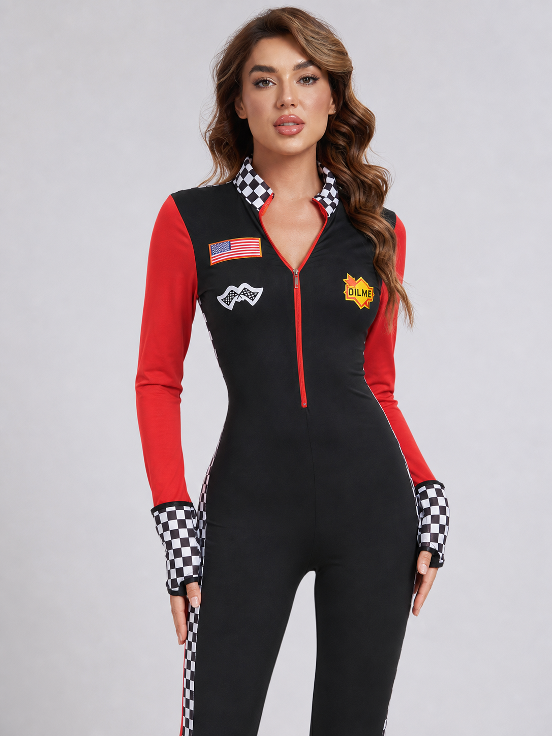 Racing-Style Jumpsuit with Checkered Inserts product detail 3