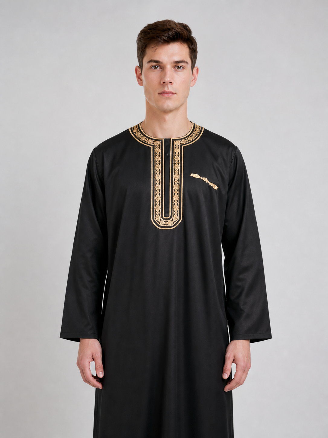 Long Robe with Gold Trim, Black