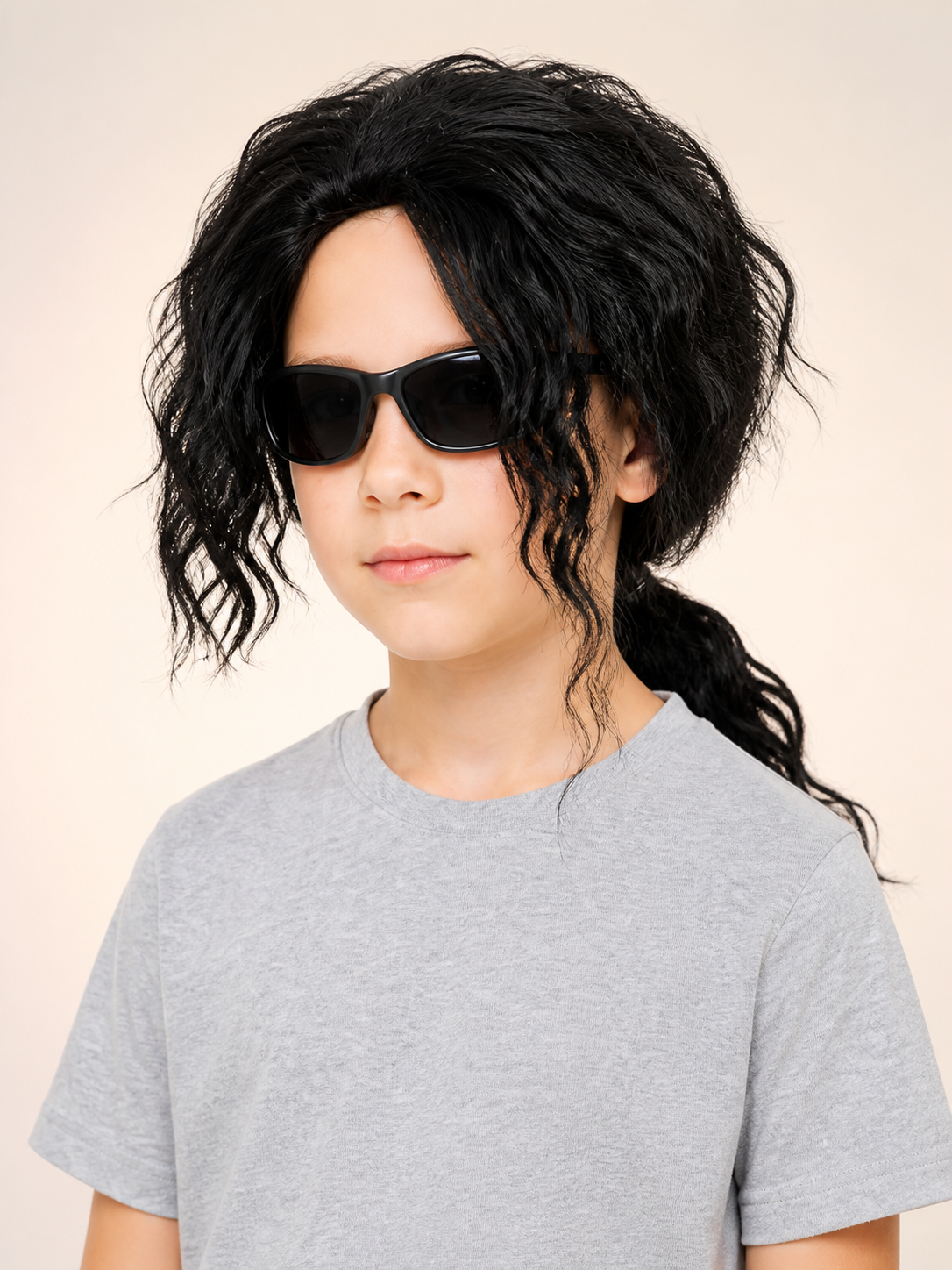 Black Carnival Wig with Ponytail for Halloween and Cosplay Costume Wigs detail 2