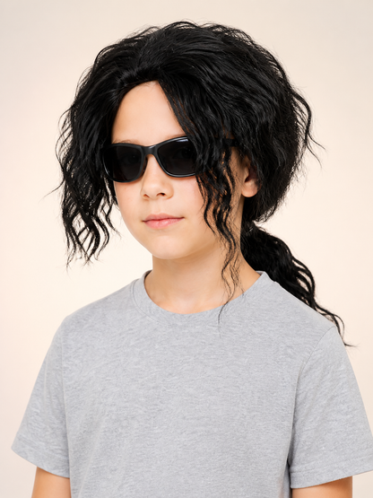 Black Carnival Wig with Ponytail for Halloween and Cosplay Costume Wigs detail 2