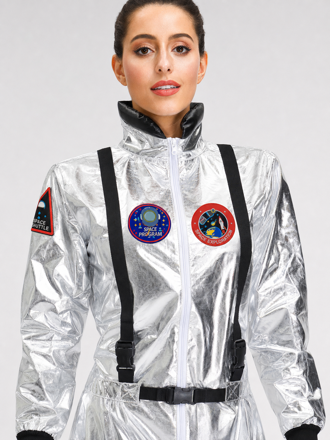 Silver Astronaut Costume with Pockets and Patches