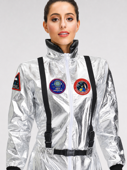 Silver Astronaut Costume with Pockets and Patches