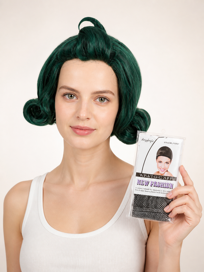Dark Green Carnival Wig for Halloween and Cosplay Costume Wigs detail 2