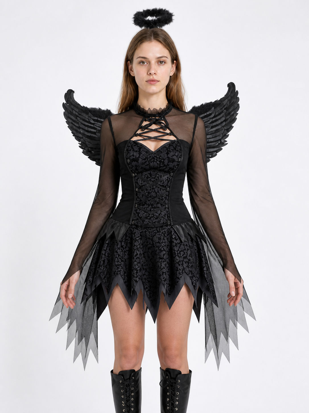 Dark Angel Costume with Wings and Lace-Up Detail Costumes detail 2