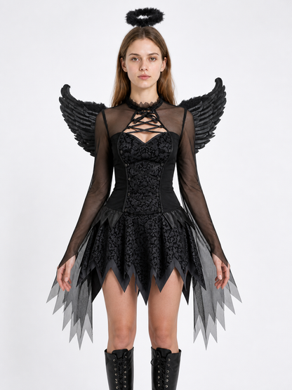 Dark Angel Costume with Wings and Lace-Up Detail Costumes detail 2