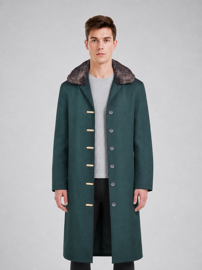 Green Long Coat with Fur Collar for Cosplay