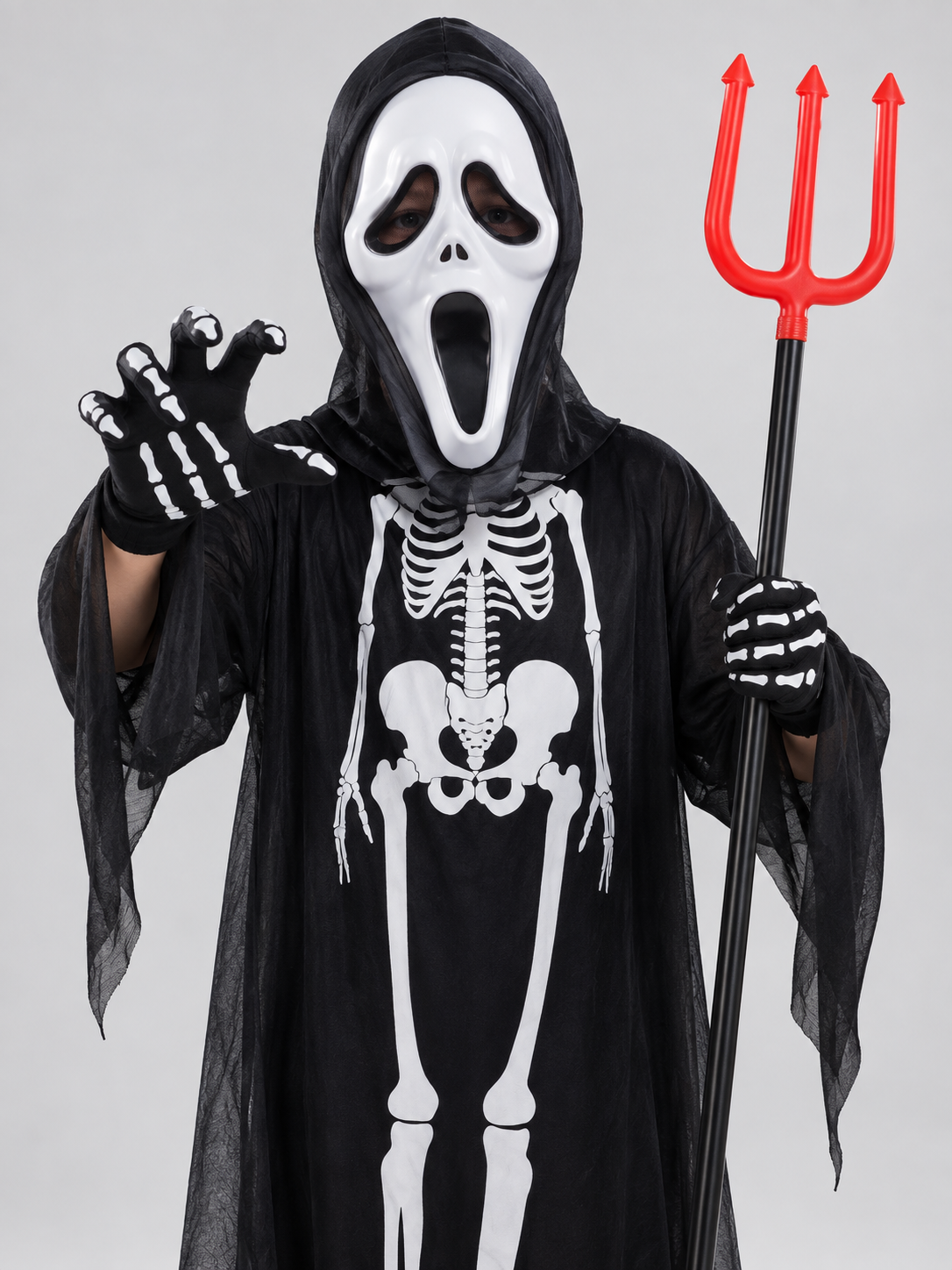 Skeleton Costume with Mask and Trident Costume Masks detail 2