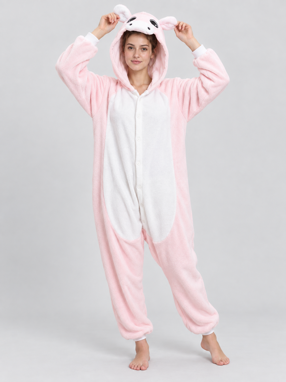 Flannel Pajama Jumpsuit with Hood and Ears